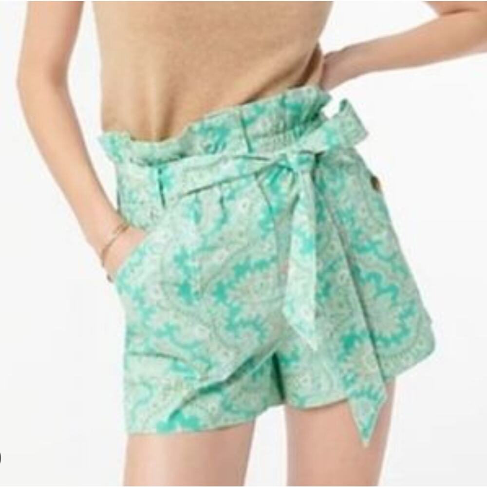 J. Crew Collection Green Paisley Belted Cotton Shorts 6
